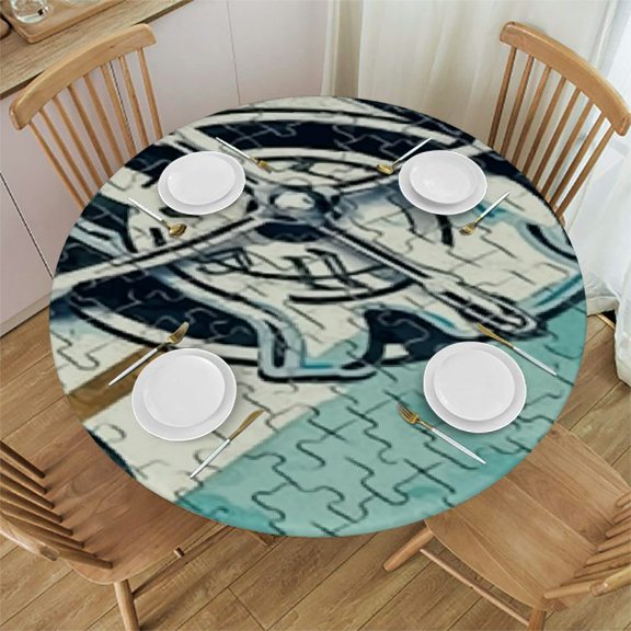 HAOXIT Decorative Round Table Cloths Nautical Anchor Sea Directions Tablecloth Table Cover for Dining/BBQ/Picnic/Coffee Table 31-35