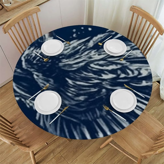 HAOXIT Decorative Round Table Cloths Ocean Theme Sea Life Seashell Shell Navy Blue Tablecloth Table Cover for Dining/BBQ/Picnic/Coffee Table 54-58