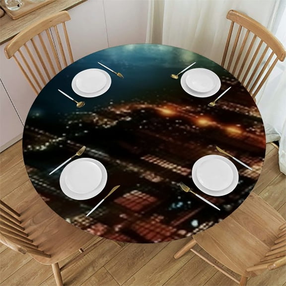 HAOXIT Decorative Round Table Cloths USA Houses Rivers Bridges Massachusetts Night Tablecloth Table Cover for Dining//Picnic/Coffee Table 54-58