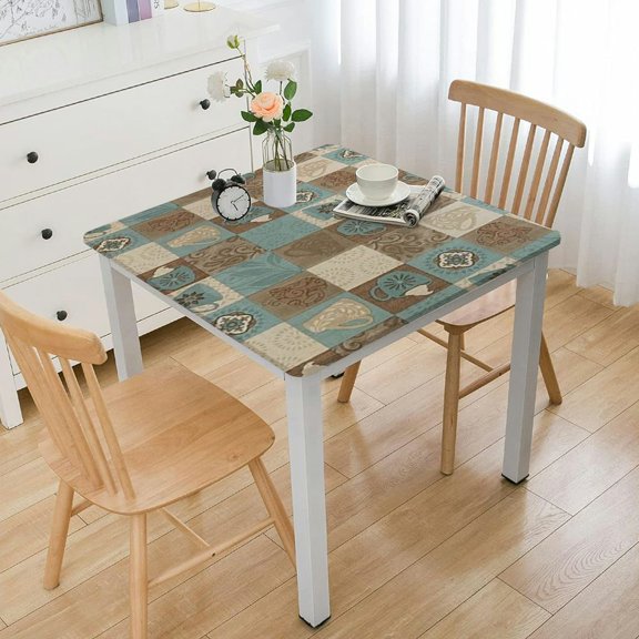 HAOXIT  Deluxe Elastic Edged Flannel Backed Vinyl Fitted Square Table Cover white