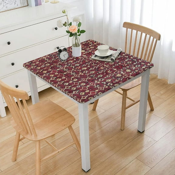 HAOXIT  Deluxe Elastic Edged Flannel Backed Vinyl Fitted Square Table Cover white