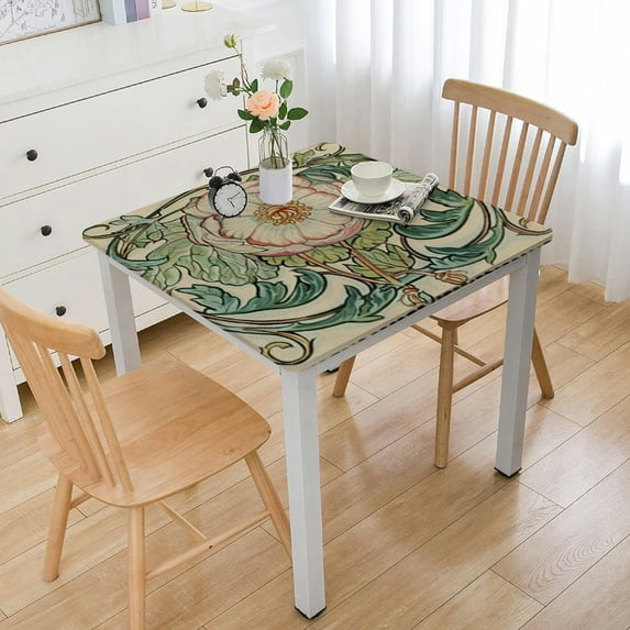 HAOXIT Designer Beige , Italian Floral Pattern Table Cloth for Square Tables,Anti-Fading Table Cover Decoration for Kitchen Parties Thanksgiving Christmas 40*40