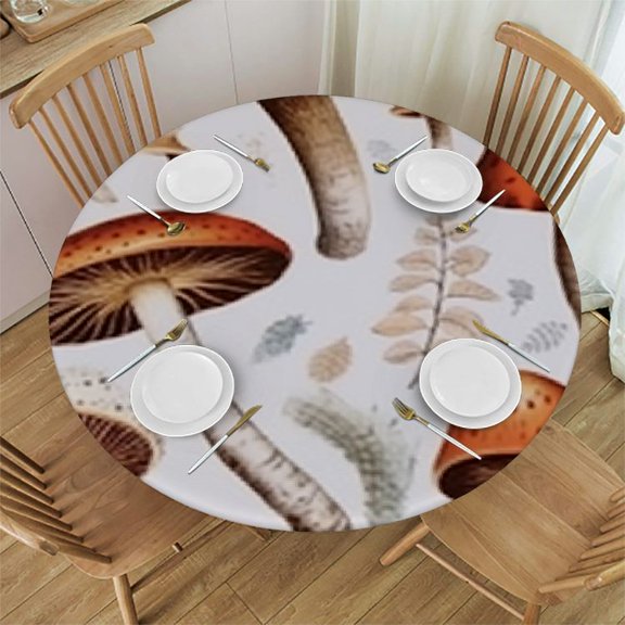 HAOXIT Different Mushrooms Tablecloth Watercolor Natural Plant Wild Fungus Species Mushrooms Anti-Fading Dust-Proof Washable Tabletop Decoration Brown 31-35