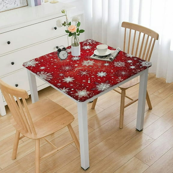 HAOXIT Dining Table square Tabletop Cover, Christmas Snow Red Background Anti-Slip , Tablecloth Decor Home Kitchen 44''x44''