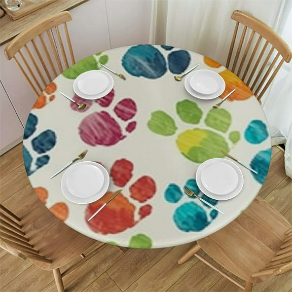 HAOXIT Dog Lover Outdoor Tablecloth, Hand Drawn Paw Print Doodles Circular Pattern Drawing Style Animal, Decorative Washable Picnic Table Cloth
