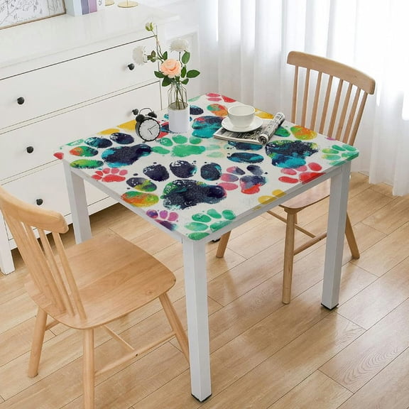HAOXIT Dog Lover Outdoor Tablecloth, Hand Drawn Paw Print Doodles Pattern Drawing Style Animal, Decorative Washable Picnic Table Cloth, Charcoal Beige 46*46