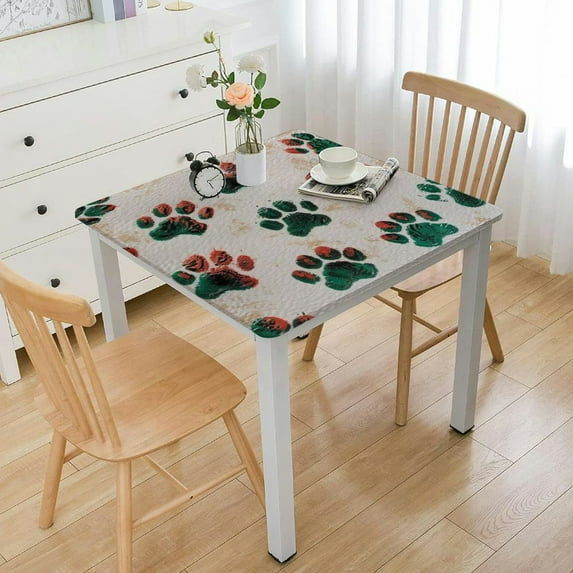 HAOXIT Dog Paw Print Square Tablecloth Small Table Cloth Waterproof Table Cover Washable Fabric Wrinkle Resistant Red Emerald Green Tablecloths for Dining Kitchen Party Holiday Dinner 36*36