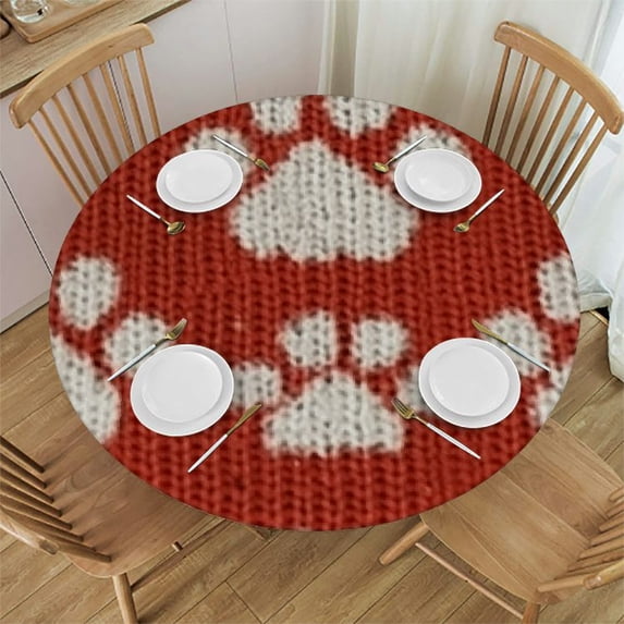 HAOXIT Dog Paw Round Table Cloth Winter Christmas Tablecloth Waterproof Tablecloth Dinning Table Cover for Indoor Outdoor Party Picnic 31-35