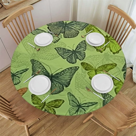HAOXIT Dragonfly Tablecloth, Sketchy Butterfly Like Bugs with Floral Print Wings Artwork, Dining Room Kitchen Round Table Cover