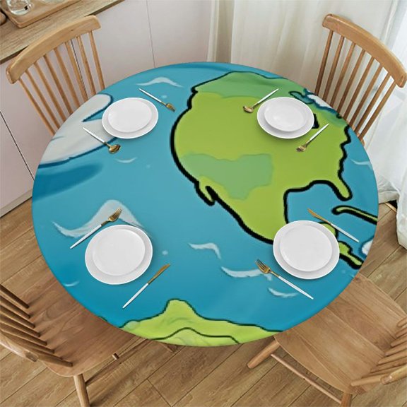 HAOXIT Earth Tablecloth, Child's Drawing of The Planet Earth Surrounded with Clouds Day and Night Cycle, Dining Room Kitchen Round Table Cover 31-35