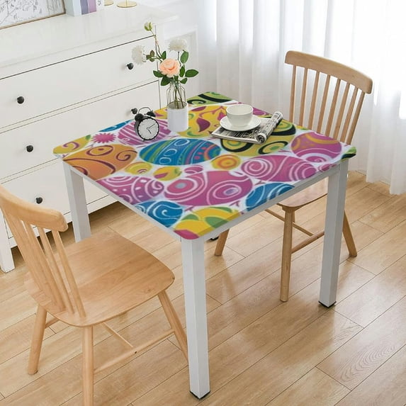 HAOXIT Edge Fitted Table Cover Square, Pattern Printed on Polyester Table Cloth, for Kitchen Dining Party Patio Tabletop Decoration, Fit for Square Table 52*52
