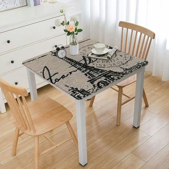 HAOXIT  Eiffel Tower Printed  Square Tablecloth Cotton Linen Shabby Chic Table Cover for Kitchen Dinning Party Tabletop 46*46