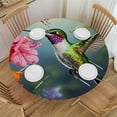 thumbnail image 1 of HAOXIT Elastic Edge Fitted Round Tablecloth, Flower, Bird Hummingbird with Flowers, Pink Polyester Table Cloth, for Outdoor Patio and Indoor Kitchen Dining Party, Fit for Round Table 31-35, 1 of 8