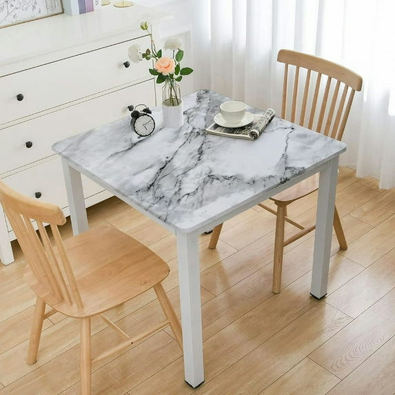 HAOXIT Elastic Edge Fitted Square Tablecloth, Marble Pattern Printed on Elastic Polyester Table Cover, for Outdoor Patio and Indoor Kitchen Dining Party, Fit for Square Table 40*40
