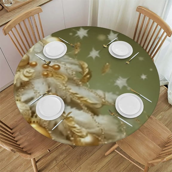 HAOXIT Elastic Edge Fitted Tablecloth for Card Table, Pattern Printed on Stain Resistant Polyester Table Cover, for Restaurant or Outdoor Patio Party Dining, Fit for Round table 31-35