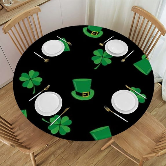 HAOXIT Elastic Edge Round Fitted Tablecloth, St.Patrick's Day Pattern Printed on Stain Resistant Polyester Table Cover, for Kitchen Dining Party Patio Tabletop Decoration, Fit for Round table 46-50