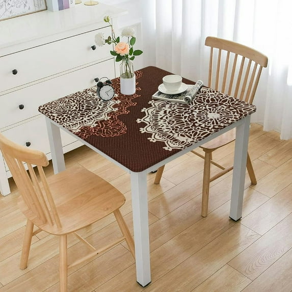 HAOXIT Elastic Edged Flannel Backed Vinyl Fitted Table Cover - Pattern - Square - Fits Tables Square 40*40