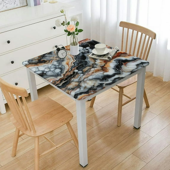 HAOXIT Elastic Edged Polyester Fitted Square Tablecolth -Onyx Stone Surface Pattern- Small Square Fitted Table Cover - Fits Square Table,The for Your Table 54''x54''