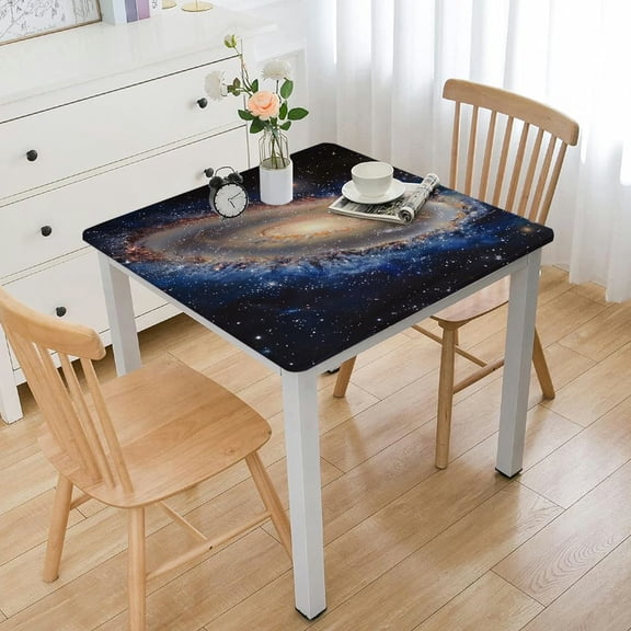 HAOXIT Elastic Edged Polyester Fitted Table Cover, in a Field of Stars Astronomy Theme Deep Outer Space Print Fitted Square Table Cloths, Fit Square Table 48''x48''