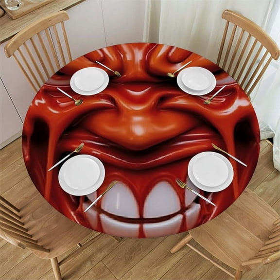 HAOXIT Elastic Edged Polyester Fitted Table Cover, Scary Blood with an Halloween Vampire Character, The Ultimate Decorative for Your Table Fit for Round Table 31-35
