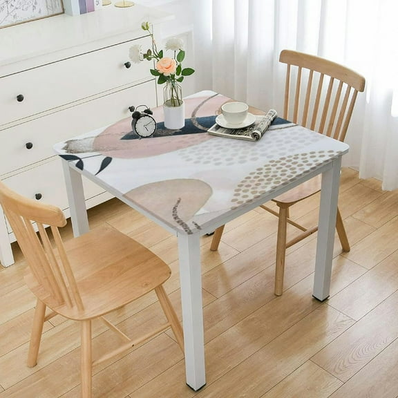 HAOXIT Elastic Edged Square Tablecloth, Flower Leaves Washable Spill Proof Table Cover, for Indoor Restaurant or Outdoor Patio Party Dining 36*36