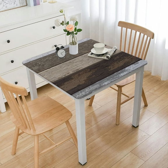 HAOXIT Elastic Edged Waterproof Tablecloth Square Brown Grey Reusable Wipeable Table Cover Washable Oil-Proof Fitted Table Cover up up to Square Tables 48''x48''