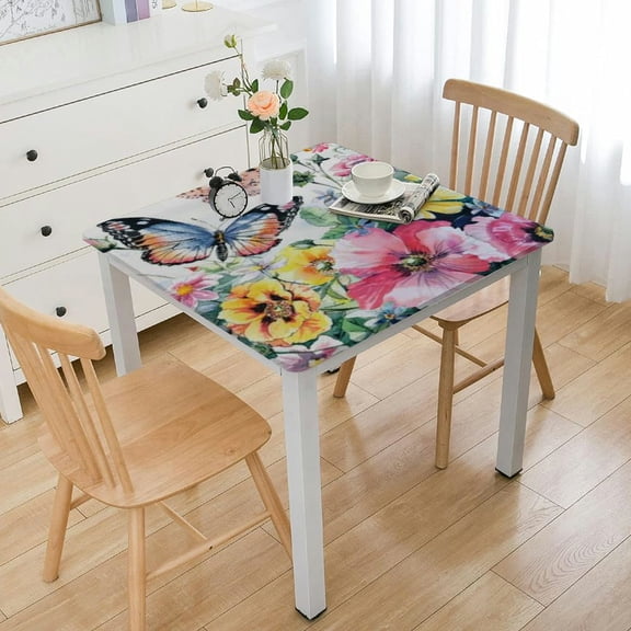 HAOXIT Elastic Table Cloth Square Table Cover for Kitchen Dining Fit Square Table white