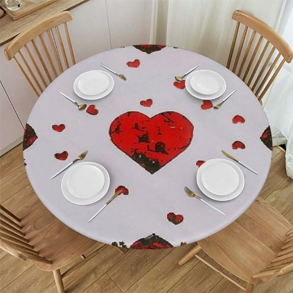 HAOXIT Embroidered Small Tablecloth for February 14th (Round ) 54-58