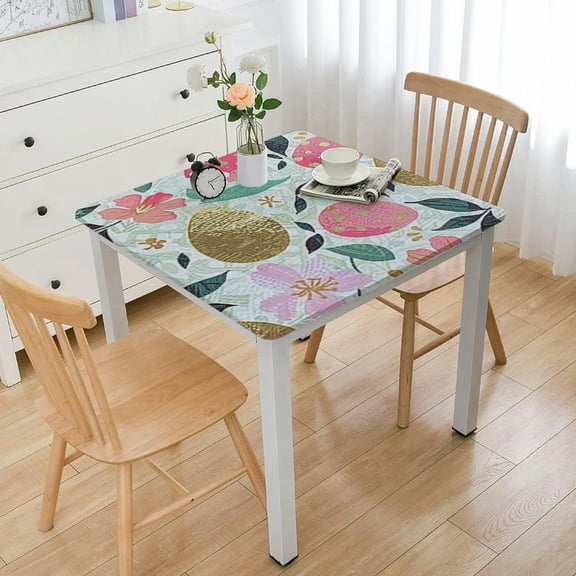 HAOXIT Fabric Tablecloth, Happy Easter Bunny Rabbit, Easy Care Stain Resistant Spring Fabric Tablecloth 52*52