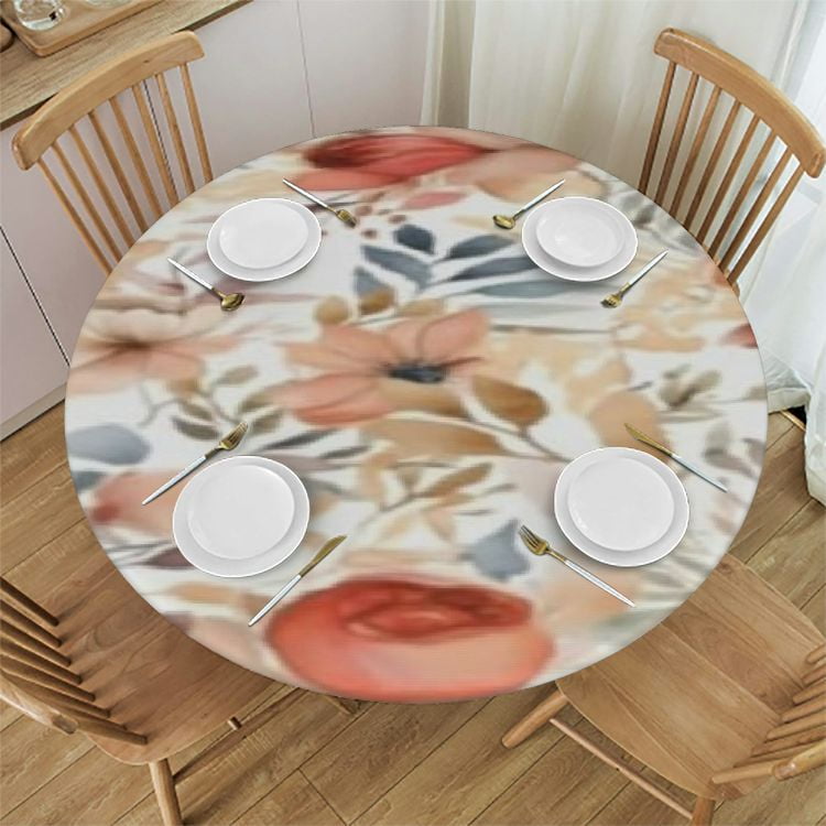 HAOXIT Fall Flowers Tablecloth Round, Autumn Floral Leaves Farmhouse