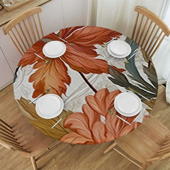 HAOXIT Fall Foliage Bordered Fabric Fall Thanksgiving Tablecloth, Swirling Leaves Easy Care Stain Proof, Wrinkle Resistant Tablecloth