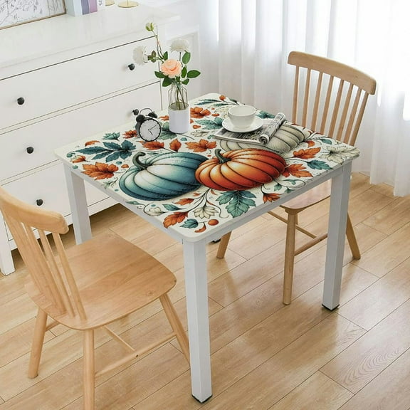 HAOXIT Fall Table Runner, Embroidered Pumpkins Pine Nuts Thanksgiving Table Harvest Kitchen Dining Table Decoration for Indoor Outdoor Home Party Decor 44''x44''