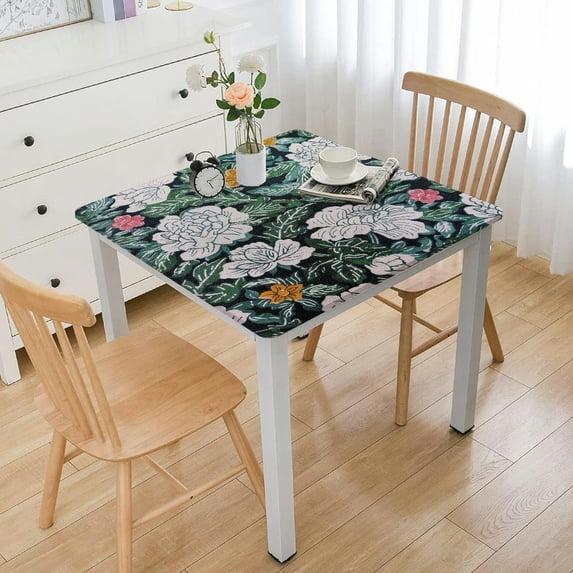 HAOXIT Fall Tablecloth, Handblock Floral Table Cloth Linen for Kitchen Dining I Parties Wedding Outdoors Christmas Thanksgiving I Fall Home Decor white
