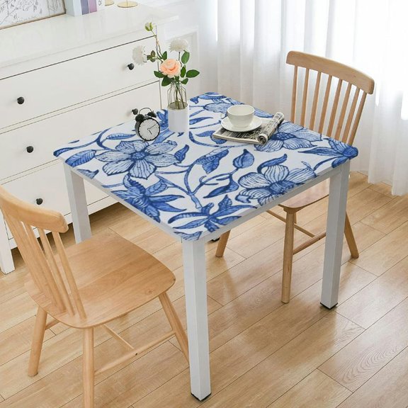 HAOXIT ‘’ Fall Tablecloth, Handblock Print Blue Rectangle Table Cloth for Kitchen I Dining Table Linen I Parties Wedding Christmas Thanksgiving I Fall Decor 46*46