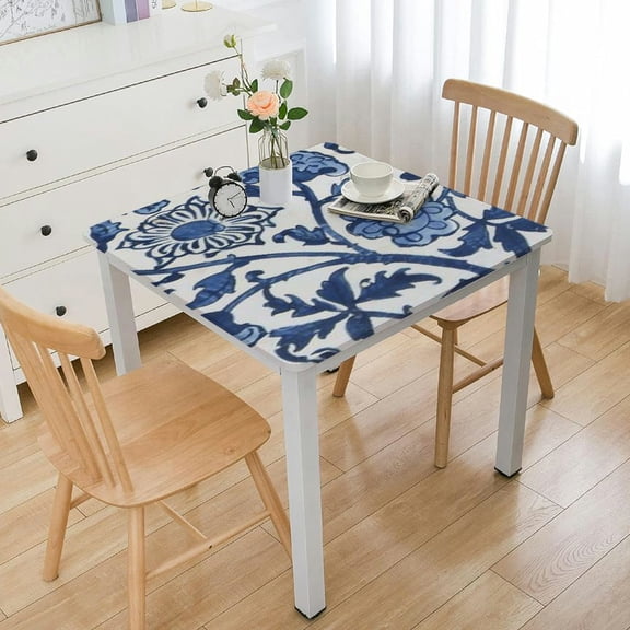 HAOXIT Fall Tablecloth, Handblock Print Blue Square Table Cloth for Kitchen Dining Table Linen I Parties Wedding Christmas Thanksgiving Outdoor Fall Decor 40*40