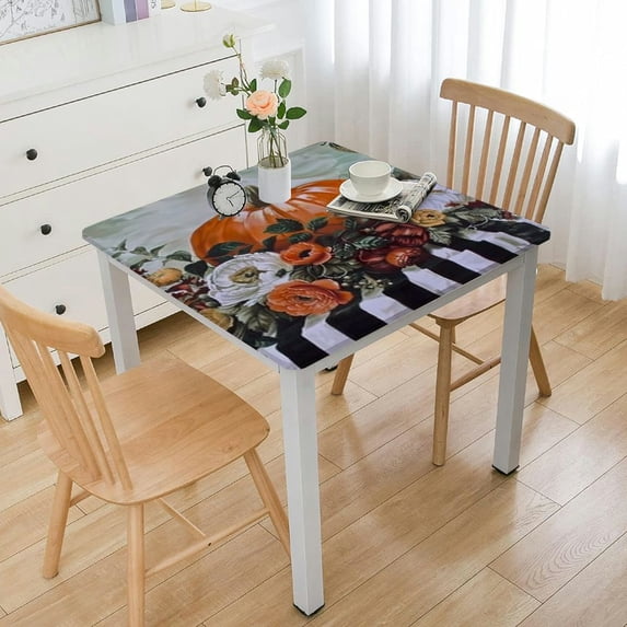 HAOXIT Fall Tablecloth, Pumpkin Thanksgiving Table Cloth, Tablecloths, Blue Orange Waterproof Table Cover for Autumn Harvest Party Picnic Dinner, Square 40*40