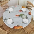 thumbnail image 1 of HAOXIT Fall Tablecloth Round  Blue Thanksgiving Orange Watercolor Pumpkins Leaves Decorative Table Cloth Autumn Harvest Rustic Farmhouse Washable Polyester Tablecloth for Party Dinner Decor 42-46, 1 of 8