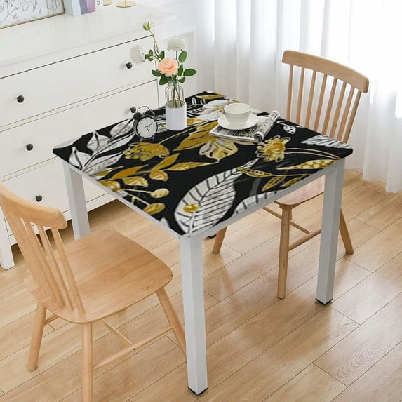 HAOXIT Fall Tablecloths Thanksgiving Table Cloth Gold Yellow Black Waterproof Polyester Fabric Table Cover Decor for Square/Rectangle Table,Home Dining,Outdoor,Party 52*52