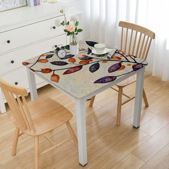 HAOXIT Fall Thanksgiving Tablecloths Watercolor Autumn Pumpkins Eucalyptus Leaves Watercolor Pumpkins Waterproof Polyester Table Cover Decor for Rectangle Table,Home Dining Outdoor,Party 40*40