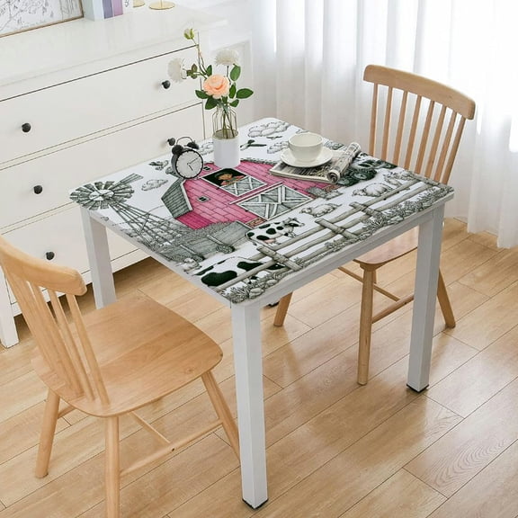 HAOXIT Farm Animals Party Table Cover Pink Farm Party Supplies Barnyard Farm Animal Theme Party Decorations White