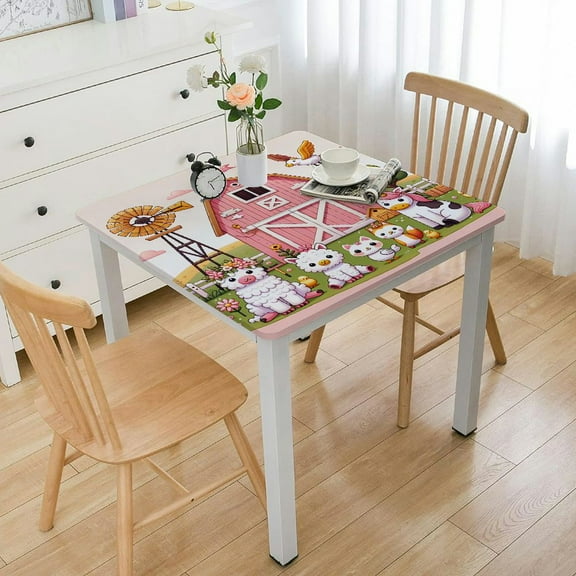 HAOXIT Farm Animals Table Cover Pink Farm Supplies Farm Animal Theme Party Decorations White