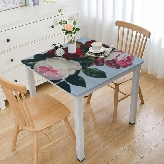 HAOXIT Farmhouse Floral Tablecloth Embroidery Lace Waterproof Fabric Table Cover Spillproof for Home Dining Room Winter Holiday Party 36*36