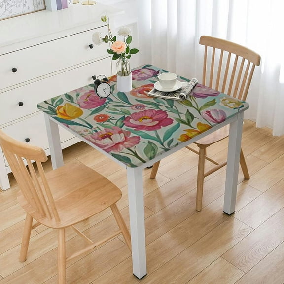 HAOXIT Field Vinyl Flannel Backed Tablecloth, Rectangle, Pastel and Vinyl Tablecloth with Flannel Backing 52*52