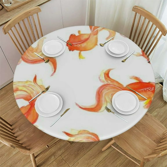 HAOXIT Fish Tablecloth, Goldfish with Bubble Eye Pattern Illustration with Sea Animals Print, Round Table Cover for Dining Room Kitchen Decor 54-58
