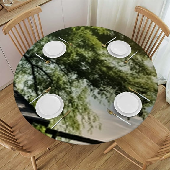 HAOXIT Fishing Pier Tablecloth Morning River Clouds Trees Nature Landscape Anti-Fading Dust-Proof Washable Tabletop Decoration 42-46