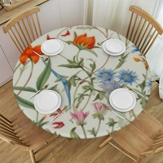 HAOXIT Fitted Elastic Edge Round Tablecloths, Colorful Wildflower Polyester Table Cover, for Indoor Holiday Family Banquet and Outdoor Patio Use, Fits Round Tables 31-35
