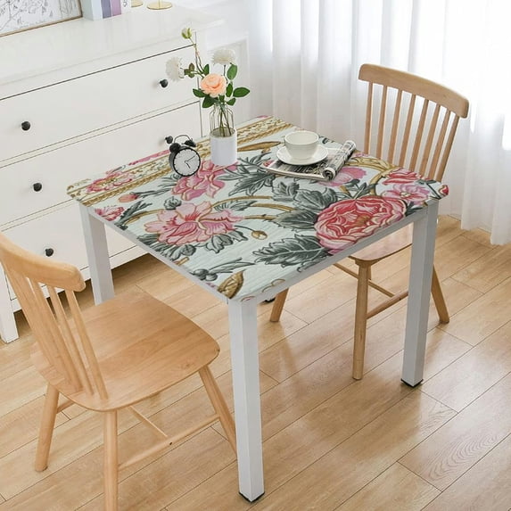 HAOXIT Fitted Polyester Tablecloths Square, Vintage Colorful Flowers Decorative Table Clothes, Stain Resistant Tablecloth for Indoor Outdoor Party Use 40*40