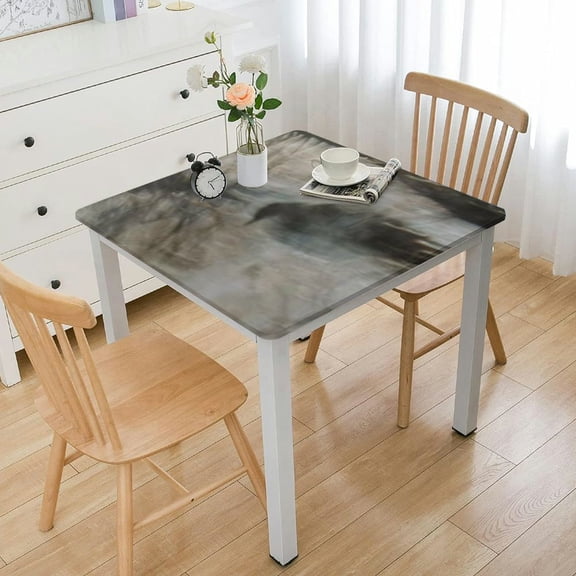 HAOXIT Fitted Rectangular Tablecloth Stretch Spandex Table Cover Grey and Brown Marble Granite Print Table Protector for Party Events Banquet Weddings Cocktail 46*46