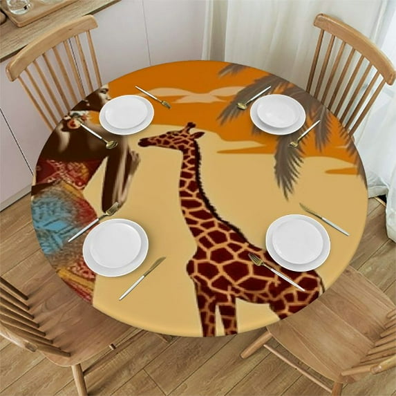 HAOXIT Fitted Round Tablecloth African Woman,African Female Beautiful Black Woman Tropical Landscape Table Cover,Elastic Edged Table Cloth Fits Round Tables 31-35