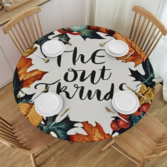 HAOXIT Fitted Round Tablecloth Autumn Wreath,Leaves Rowan Fall Floral Fall is in The air Table Cover,Elastic Edged Table Cloth Fits Round Tables 31-35